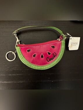 Coach Watermelon Leather Zip Pouch/Coin Purse w/ Key Chain (NWT) - LIMITED EDN!